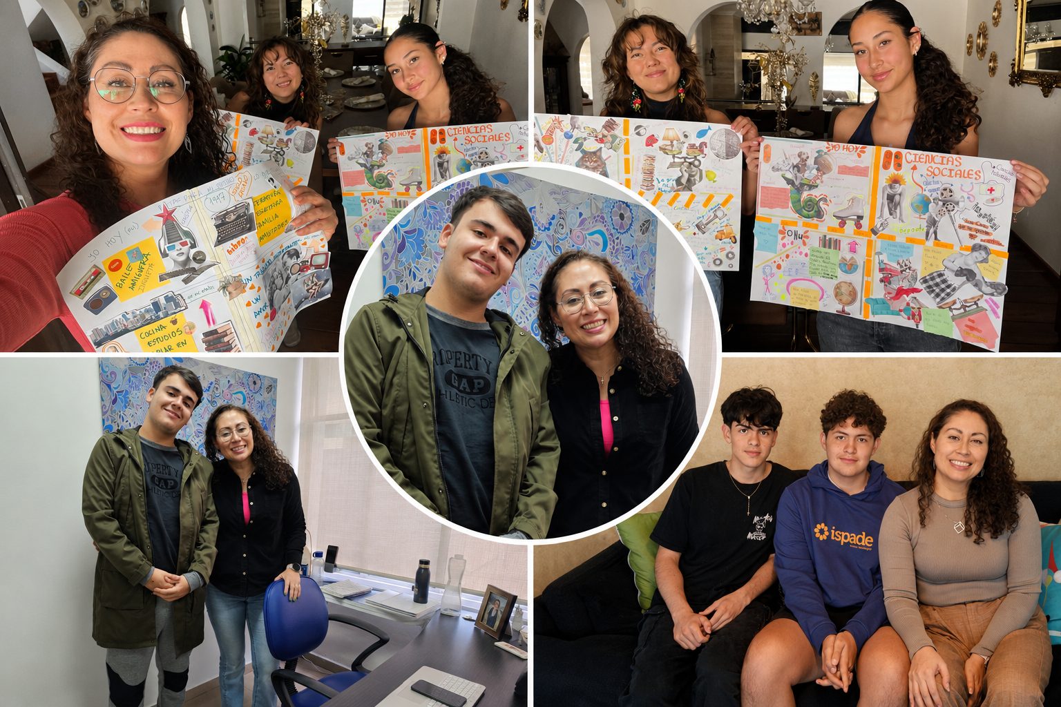 Collage de sesiones de mentoría de Escuchativa con jóvenes y sus trabajos de orientación vocacional